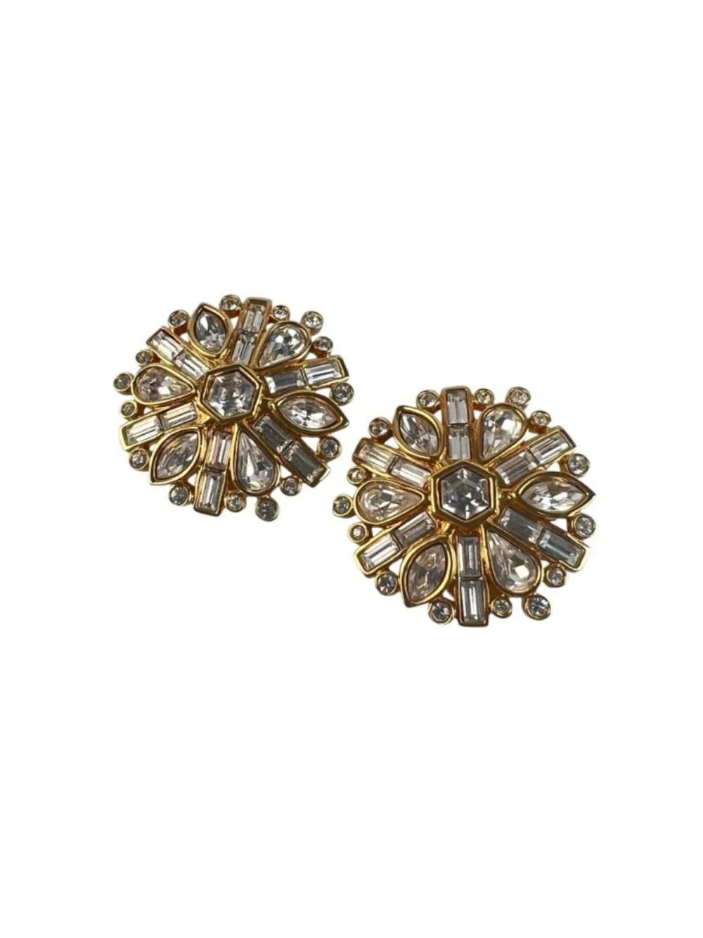 Vintage Swarovski Crystal Snowflake Clip-On Earrings, Gold Tone Starburst, Signe
